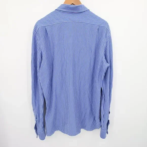Polo Ralph Lauren Button Down Shirt Blue White Striped Long Sleeve Slim Fit 17 - Picture 10 of 10